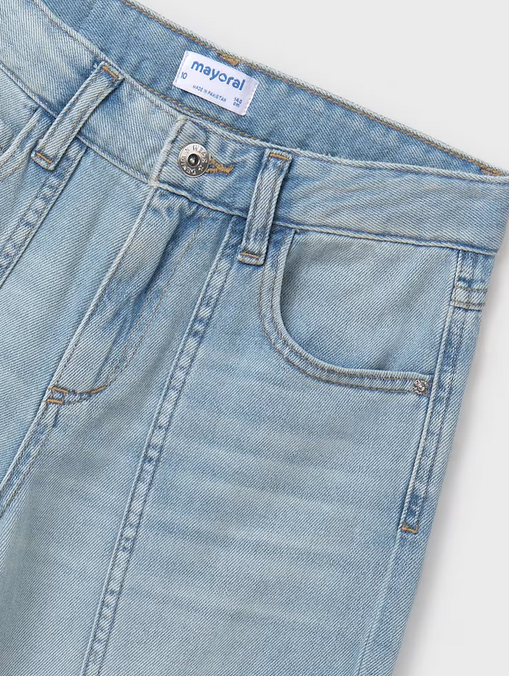 Mayoral tween girls denim wide leg pants, light, view 3