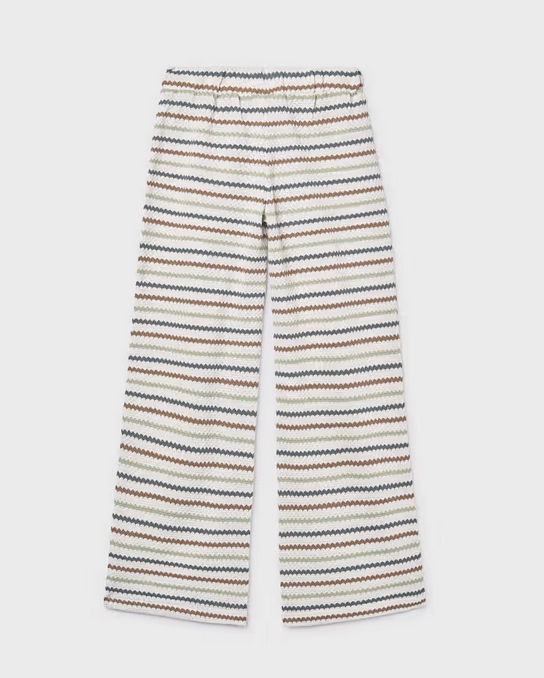 Mayoral girls bone clay stripe crochet look wide leg pants, back view