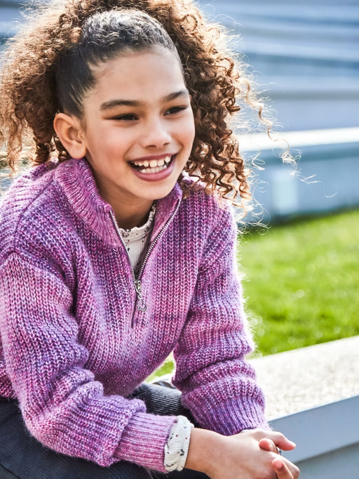 Mayoral tween girls quarter zip gradient jersey, mauve, front view