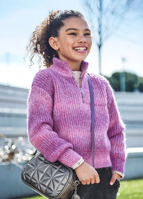 Mayoral tween girls quarter zip gradient jersey, mauve, view 2