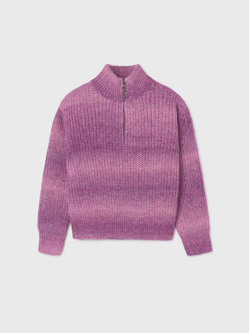 Mayoral tween girls quarter zip gradient jersey, mauve, view 4