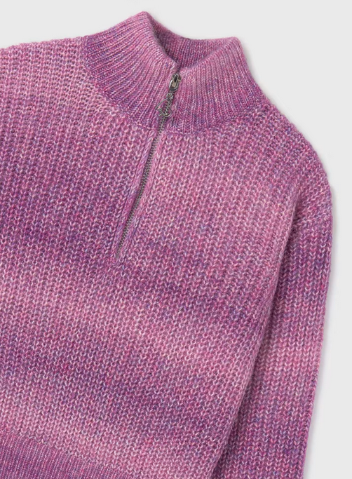 Mayoral tween girls quarter zip gradient jersey, mauve, view 5