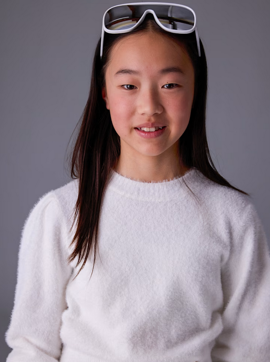 Mayoral tween girls knit fuzzy balloon sleeve sweater, natural white, view 3