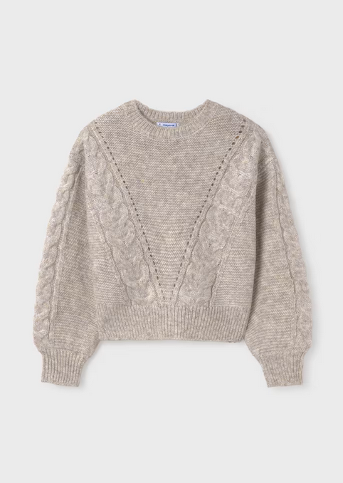 Mayoral tween girls textured jumper, stone mix, front view