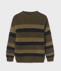 Mayoral tween boys knit striped crewneck sweater, rosemary, front view
