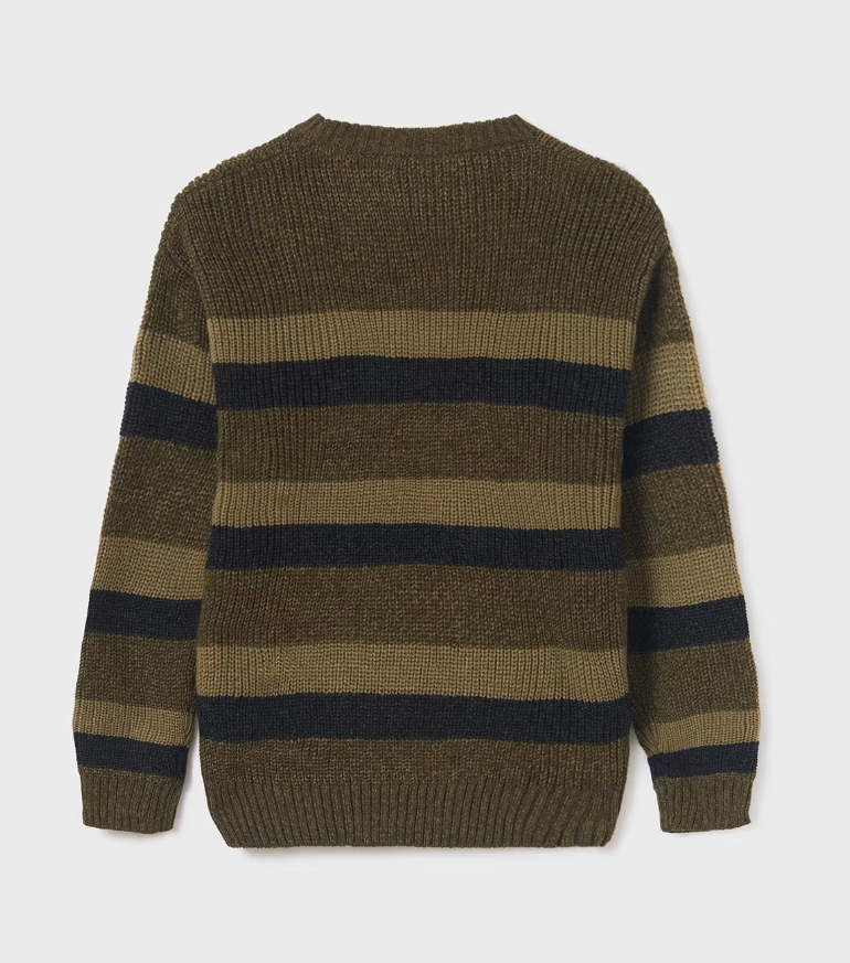 Mayoral tween boys knit striped crewneck sweater, rosemary, view 2