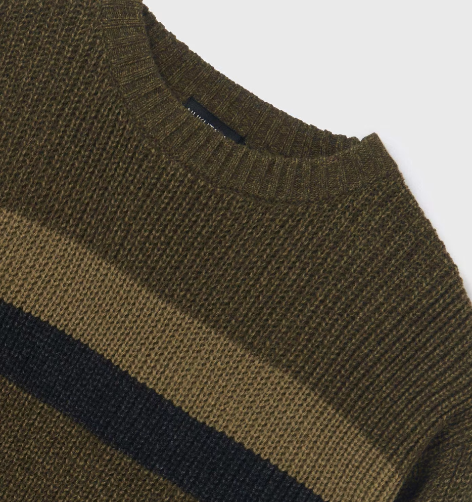 Mayoral tween boys knit striped crewneck sweater, rosemary, view 3