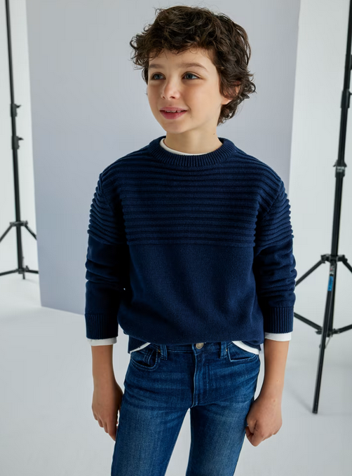 Mayoral tween boys jaquard jumper, navy, view 2