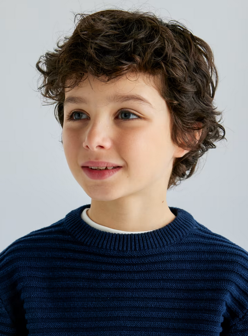 Mayoral tween boys jaquard jumper, navy, view 3