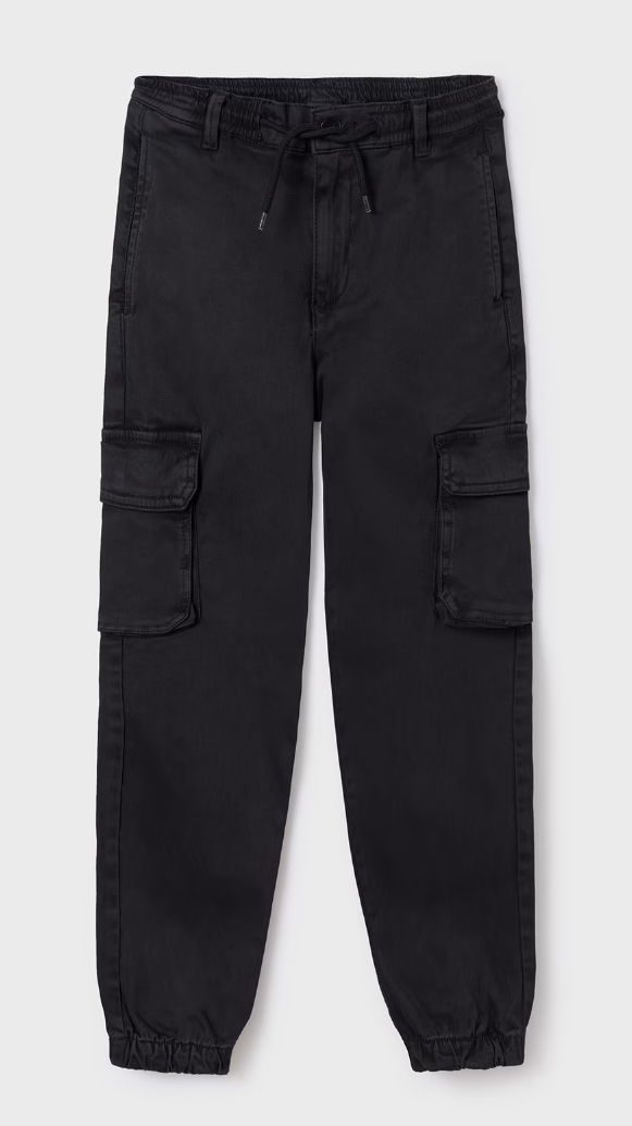 Mayoral tween boys jogger bottom relaxed cargo pants, black, front view