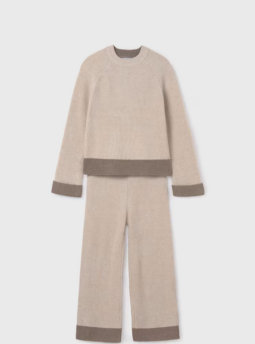 Mayoral tween girls knit sweater and pants set, stone, view 4