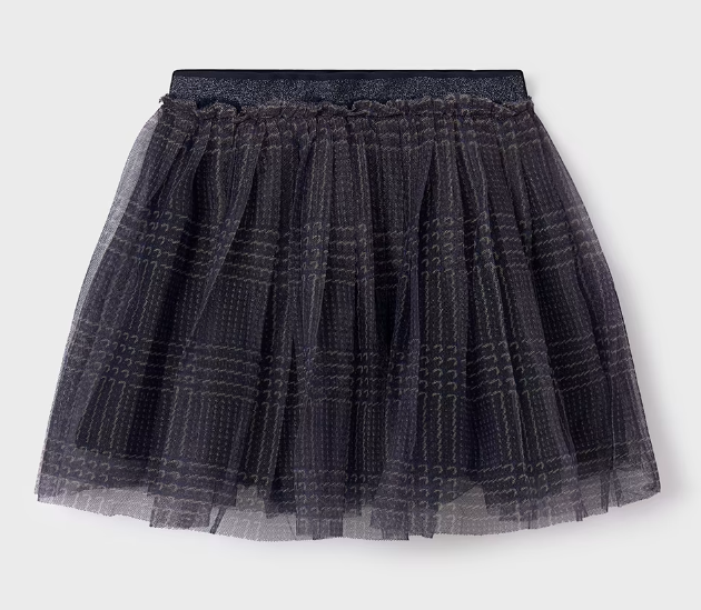 Mayoral tween girls plaid tulle skirt, navy, view 2