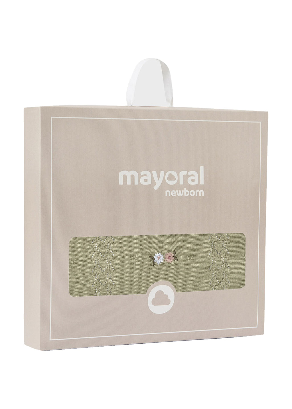 Mayoral 9132 baby unisex green embroidered flower pointelle knit cotton blanket - gift box