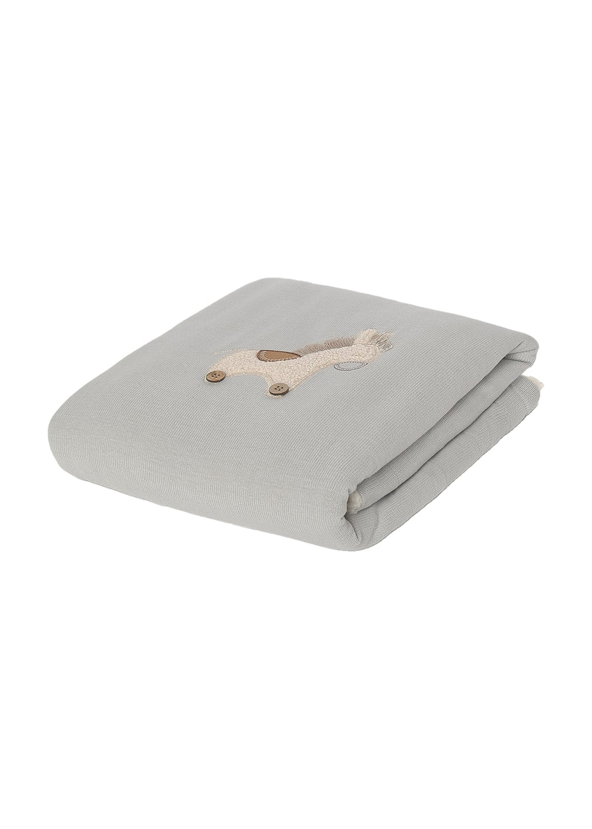 Mayoral 9144 baby unisex gray embroidered horse faux fur lined knit blanket - folded