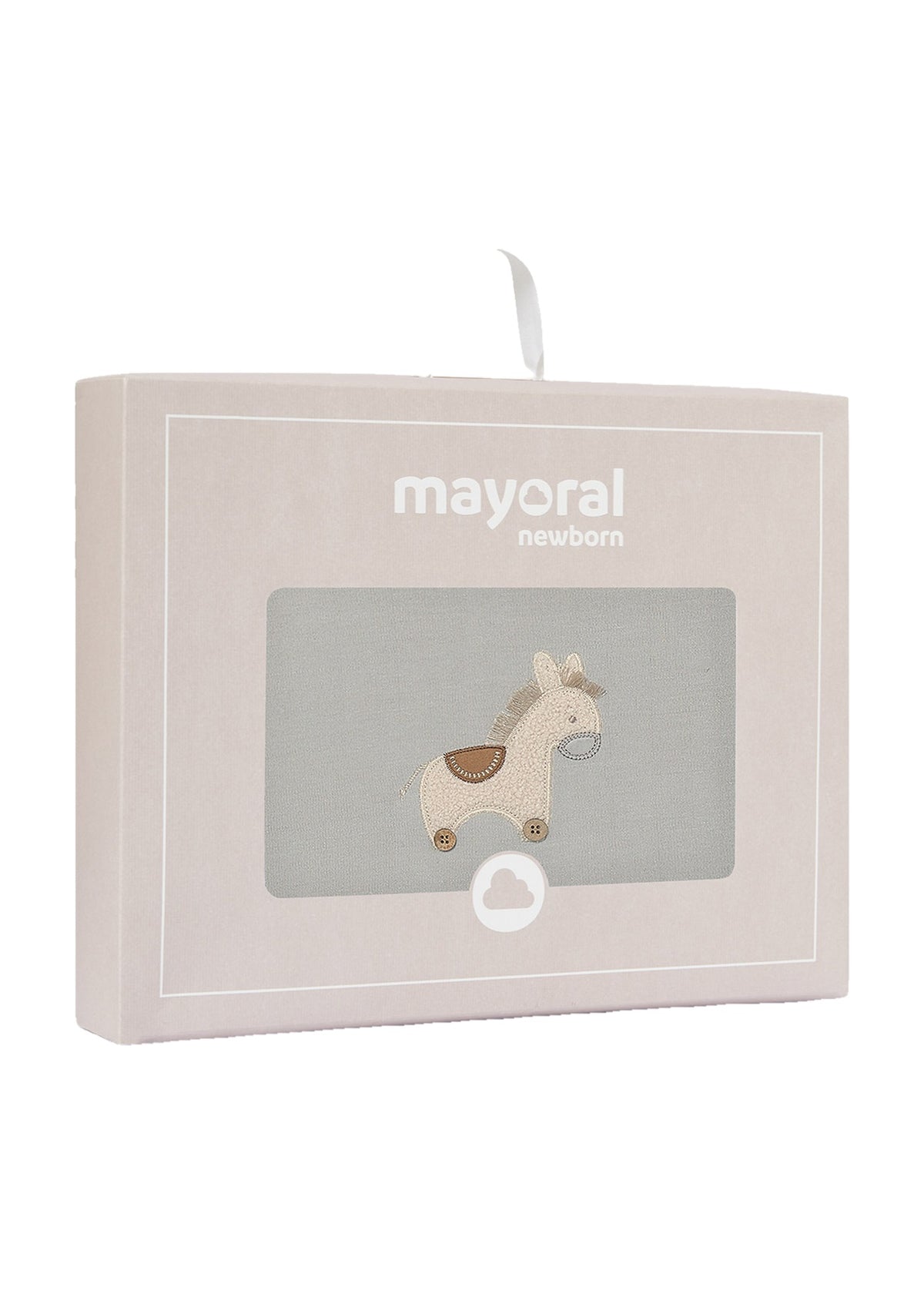 Mayoral 9144 baby unisex gray embroidered horse faux fur lined knit blanket - gift box