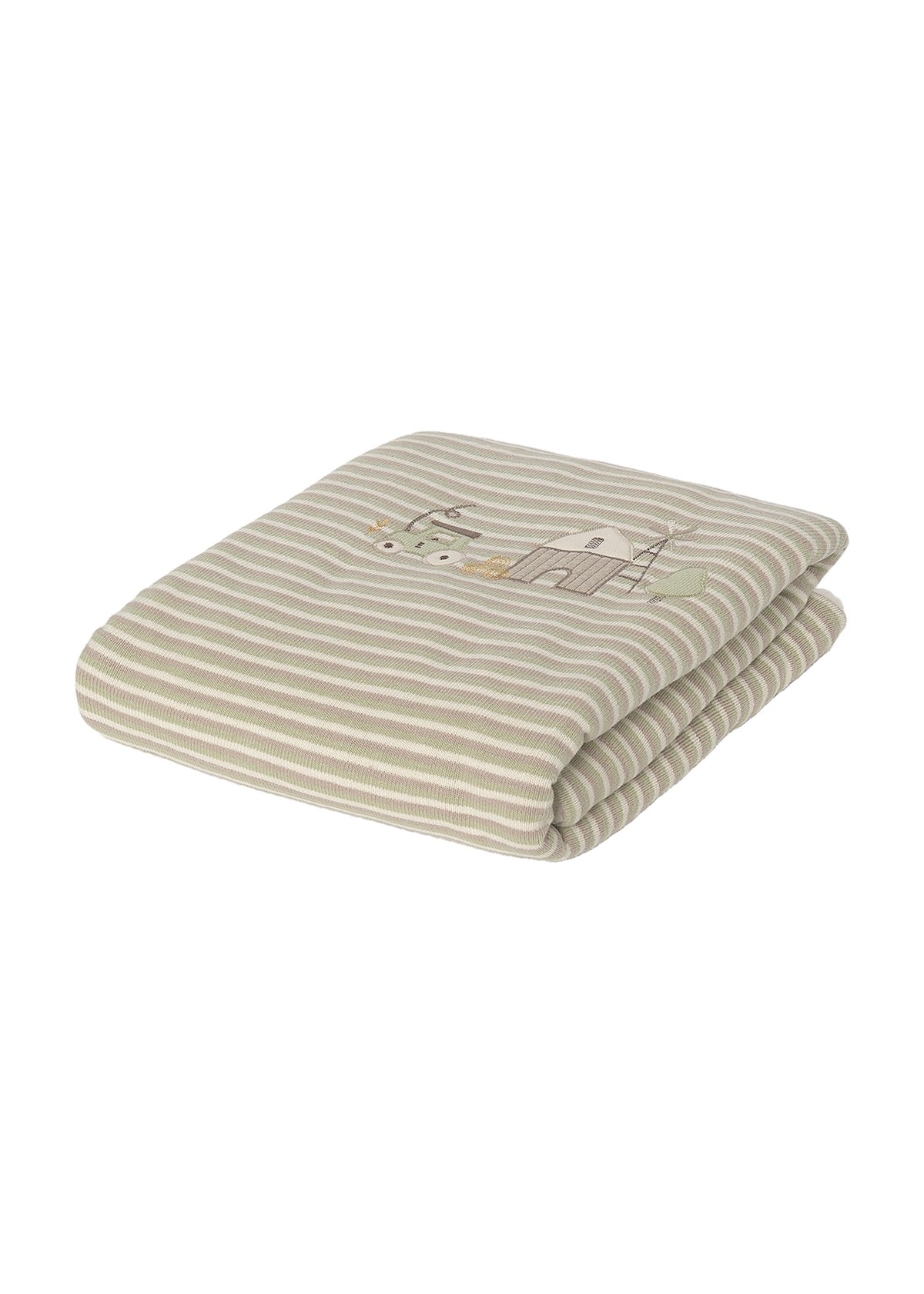 Mayoral 9144 baby unisex green striped embroidered farm faux fur lined blanket - folded