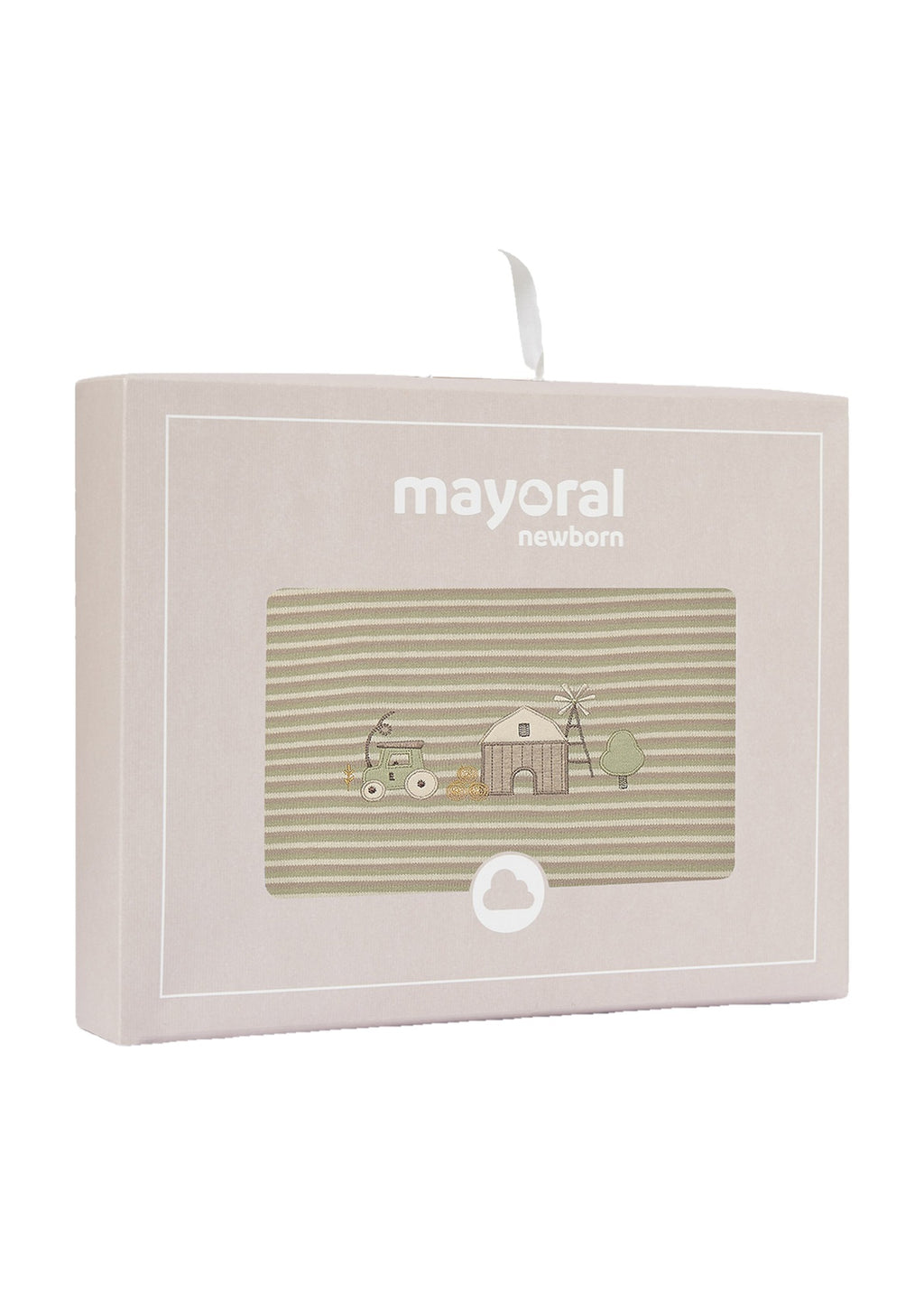 Mayoral 9144 baby unisex green striped embroidered farm faux fur lined blanket - gift box