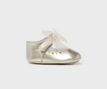 Mayoral baby girl leatherette bow mary jane non-skid heart bottom, light gold, front view