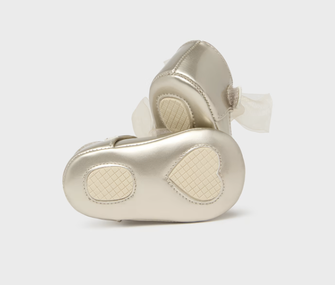 Mayoral baby girl leatherette bow mary jane non-skid heart bottom, light gold, view 3