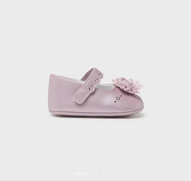 Mayoral baby girl dressy pointelle leatherette non-skid mary jane, violet mauve, front view