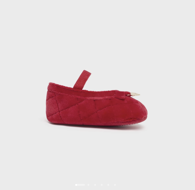 Mayoral baby girl dressy quilted velvet non-skid mary jane, cherry red, front view