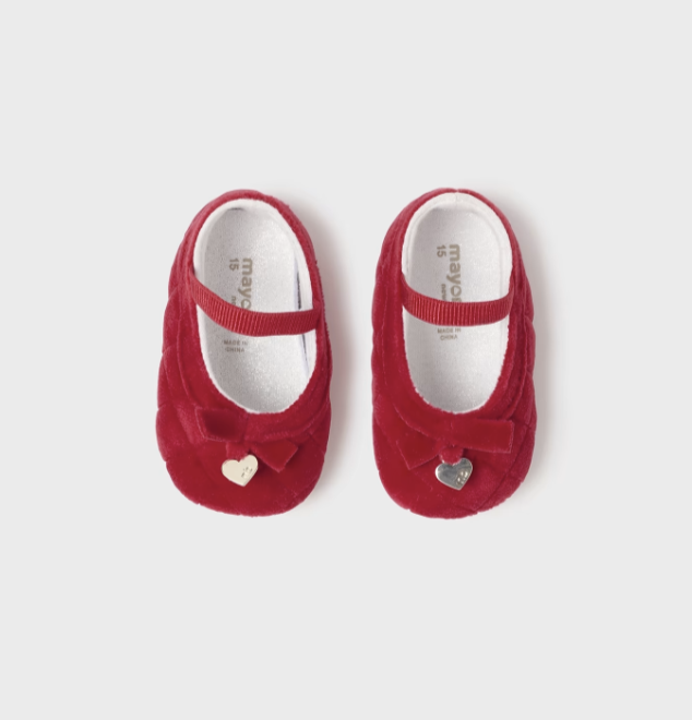 Mayoral baby girl dressy quilted velvet non-skid mary jane, cherry red, view 2