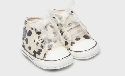 Mayoral baby girl ribbon lace up natural/black heart sneakers, chickpea, view 2