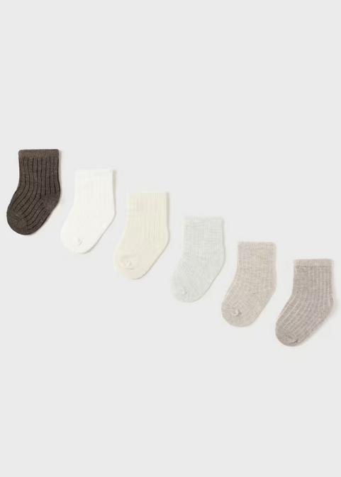 Mayoral baby 6-piece sock set, neutrals, front view