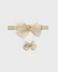 Mayoral baby girl organza headband & nonslip hair clip set, 2 piece, champagne, front view