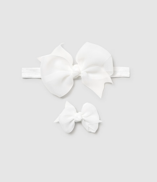 Mayoral baby girl organza headband & nonslip hair clip set, 2 piece, classic white, front view
