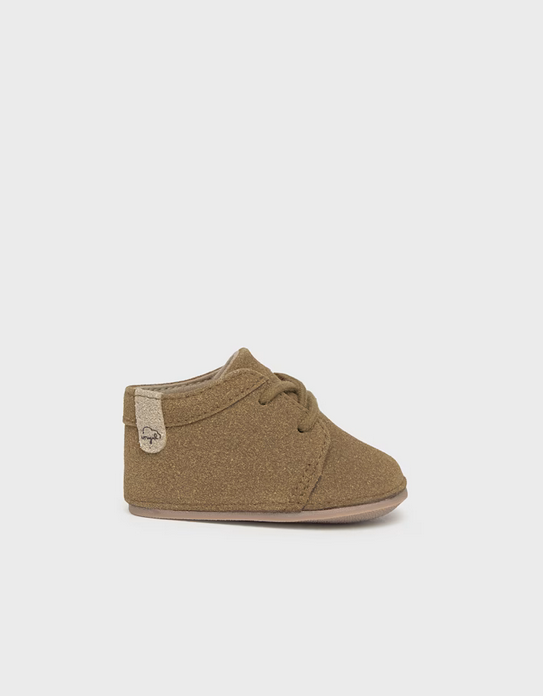 Mayoral baby boy ultrasuede driving boots, camel, front view