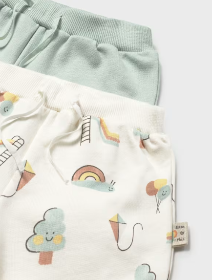 Mayoral baby boy 2 pack play shorts in mint and natural print, close-up of the print
