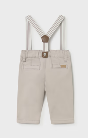 Mayoral baby boy steel grey pants with suspenders, back view
