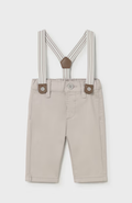 Mayoral baby boy steel grey pants with suspenders, front view