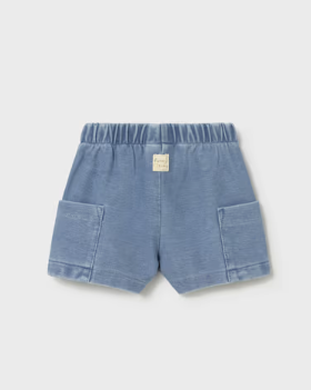 Mayoral baby boy light denim cargo pocket shorts, back view