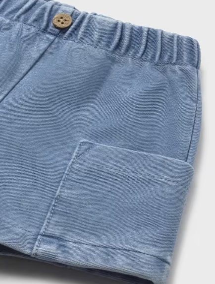 Mayoral baby boy light denim cargo pocket shorts, close-up of the pocket