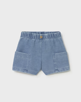 Mayoral baby boy light denim cargo pocket shorts, front view