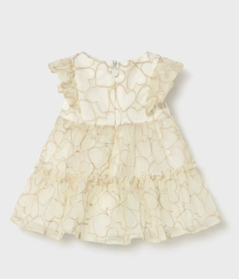 Mayoral baby girl wheat embroidered hearts overlay dress, back view