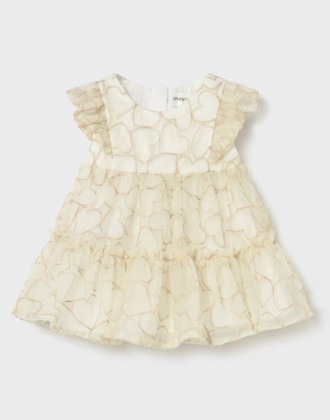 Mayoral baby girl wheat embroidered hearts overlay dress, front view