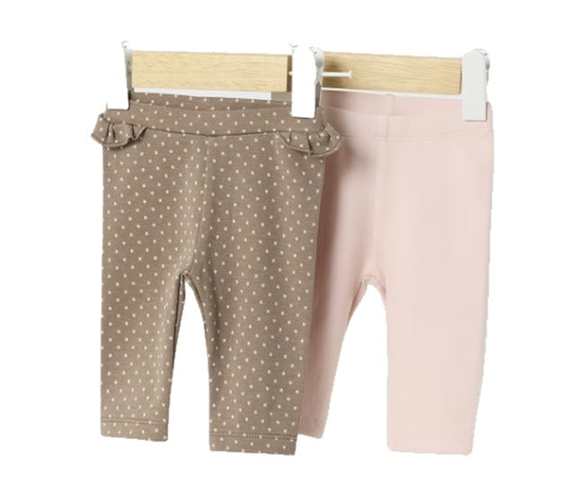 Mayoral baby girl sustainable cotton 2 pr legging set, mole/pink, front view