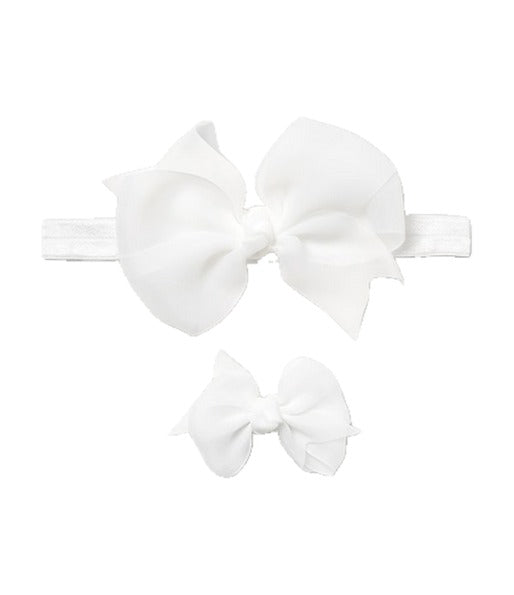 Mayoral baby girl organza headband & nonslip hair clip set, 2 piece, classic white, front view