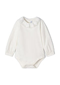 Mayoral Girls Round Neckline Laced Trim Bodysuit, Long Sleeve, Snap Bodysuit, Front