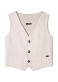 Mayoral boys 3 button dress vest, tapioca linen, front view