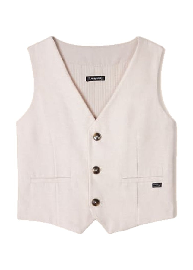 Mayoral boys 3 button dress vest, tapioca linen, front view
