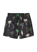 Mayoral boys printed swim trunk shorts, black & green palm surf, front view