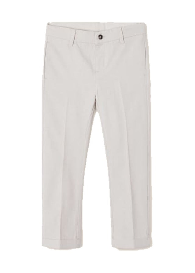 Mayoral boys tailored dress pants, tapioca linen, front view