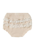 Mayoral ruffled lace bloomer diaper cover, natural linen, back view
