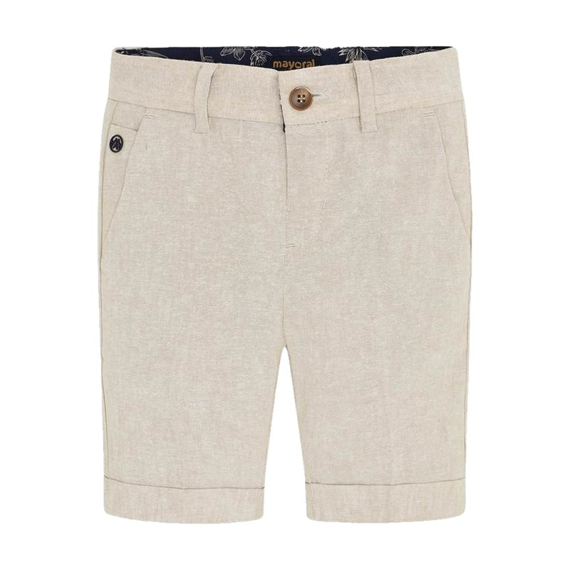 Mayoral tan parchment linen formal wear bermuda dress shorts, front view