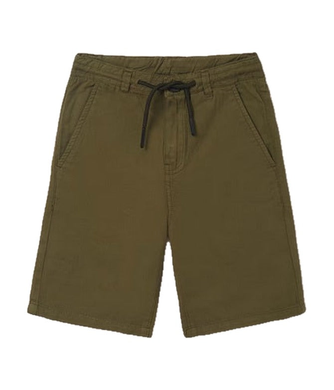 Mayoral tween boys soft cotton drawstring bermuda shorts, olive green, front view