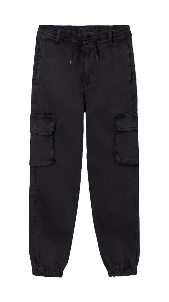 Mayoral tween boys jogger bottom relaxed cargo pants, black, front view